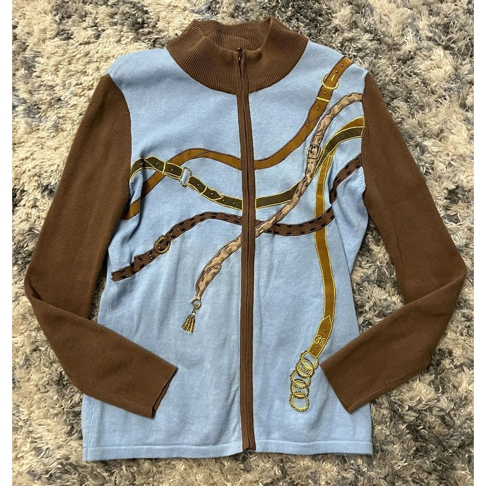 vintage Berer full zip sweater embroidered patchwork womens size small